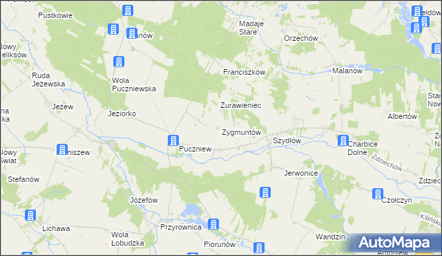 mapa Zygmuntów gmina Lutomiersk, Zygmuntów gmina Lutomiersk na mapie Targeo