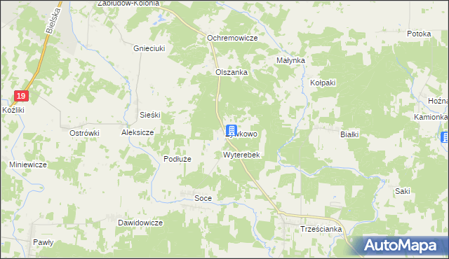 mapa Żywkowo gmina Zabłudów, Żywkowo gmina Zabłudów na mapie Targeo