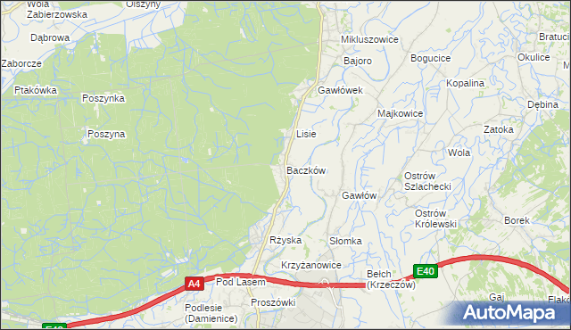 mapa Baczków gmina Bochnia, Baczków gmina Bochnia na mapie Targeo