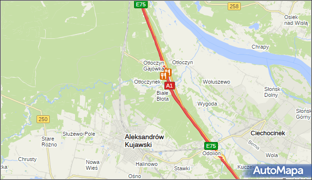 mapa Białe Błota gmina Aleksandrów Kujawski, Białe Błota gmina Aleksandrów Kujawski na mapie Targeo