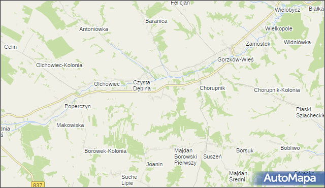 mapa Borów-Kolonia gmina Gorzków, Borów-Kolonia gmina Gorzków na mapie Targeo
