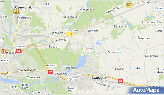 mapa Gruszczyn gmina Swarzędz, Gruszczyn gmina Swarzędz na mapie Targeo