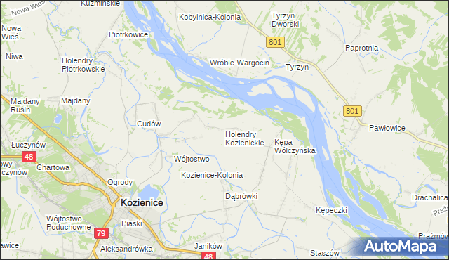 mapa Holendry Kozienickie, Holendry Kozienickie na mapie Targeo