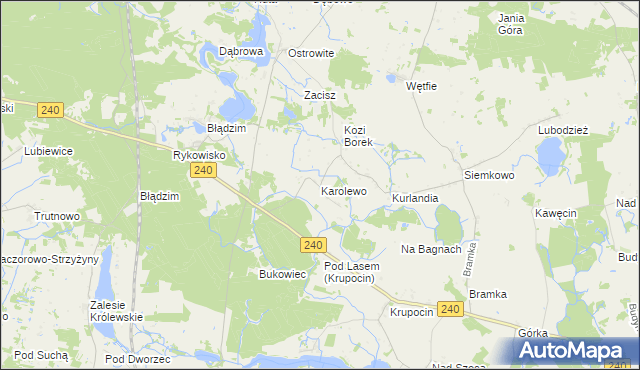 mapa Karolewo gmina Lniano, Karolewo gmina Lniano na mapie Targeo