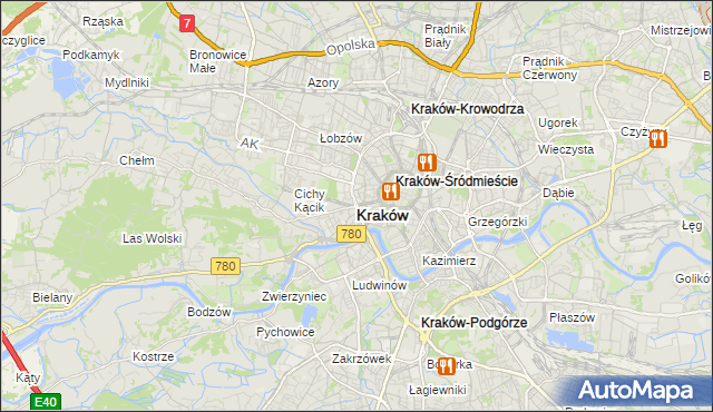 mapa Krakowa, Kraków na mapie Targeo