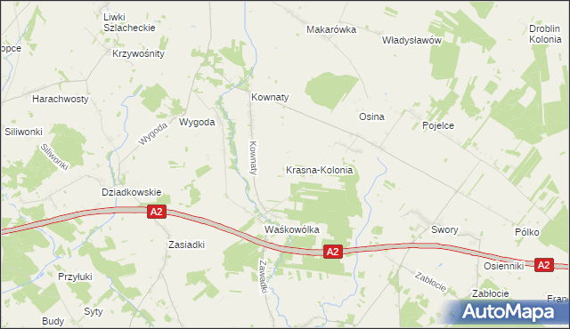 mapa Krasna-Kolonia, Krasna-Kolonia na mapie Targeo
