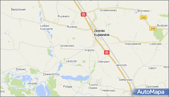 mapa Krężoły gmina Złotniki Kujawskie, Krężoły gmina Złotniki Kujawskie na mapie Targeo