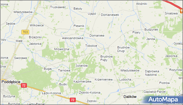 mapa Marysin gmina Dalików, Marysin gmina Dalików na mapie Targeo