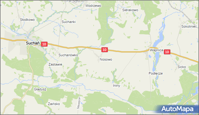 mapa Nosowo gmina Suchań, Nosowo gmina Suchań na mapie Targeo