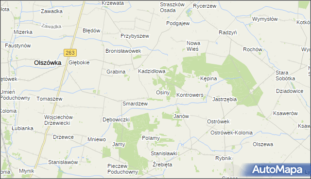 mapa Osiny gmina Grabów, Osiny gmina Grabów na mapie Targeo