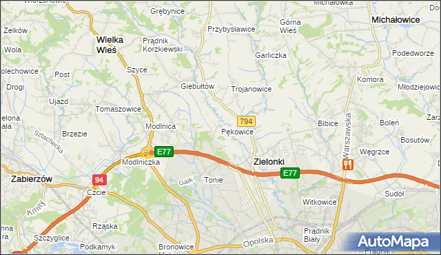 mapa Pękowice, Pękowice na mapie Targeo