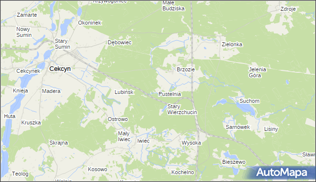 mapa Pustelnia gmina Cekcyn, Pustelnia gmina Cekcyn na mapie Targeo