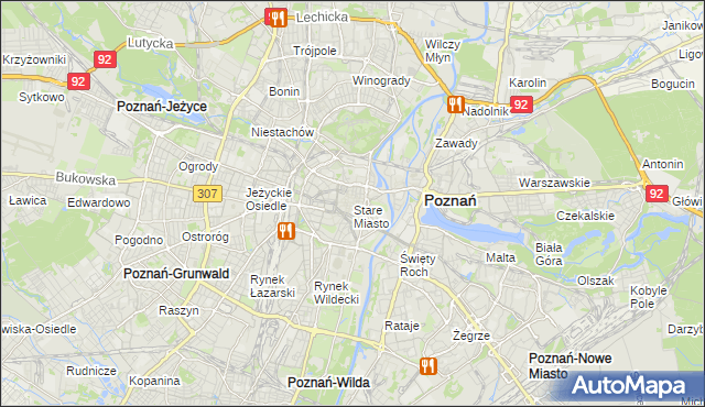 mapa Stare Miasto gmina Poznań, Stare Miasto gmina Poznań na mapie Targeo