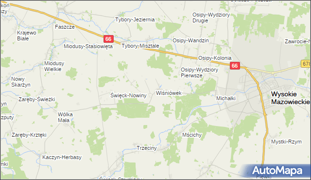 mapa Wiśniówek gmina Wysokie Mazowieckie, Wiśniówek gmina Wysokie Mazowieckie na mapie Targeo