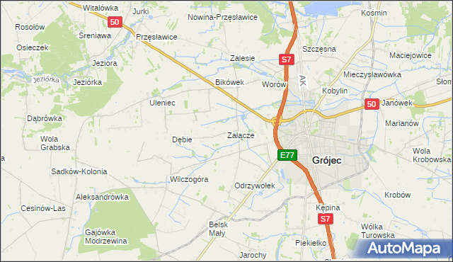 mapa Załącze gmina Grójec, Załącze gmina Grójec na mapie Targeo