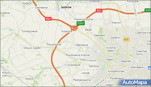 mapa Dąbrowica gmina Jastków, Dąbrowica gmina Jastków na mapie Targeo