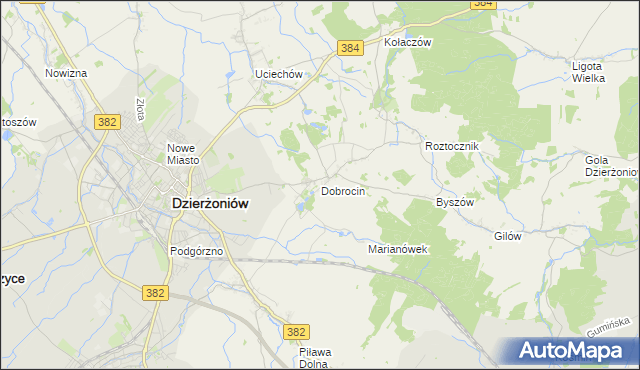 mapa Dobrocin gmina Dzierżoniów, Dobrocin gmina Dzierżoniów na mapie Targeo