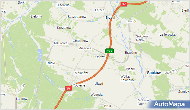 mapa Osowa gmina Sobków, Osowa gmina Sobków na mapie Targeo