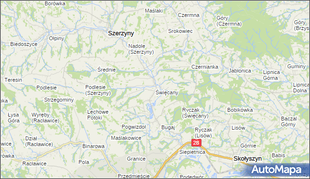 mapa Święcany, Święcany na mapie Targeo