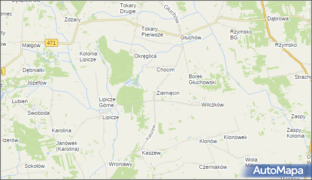 mapa Ziemięcin gmina Goszczanów, Ziemięcin gmina Goszczanów na mapie Targeo