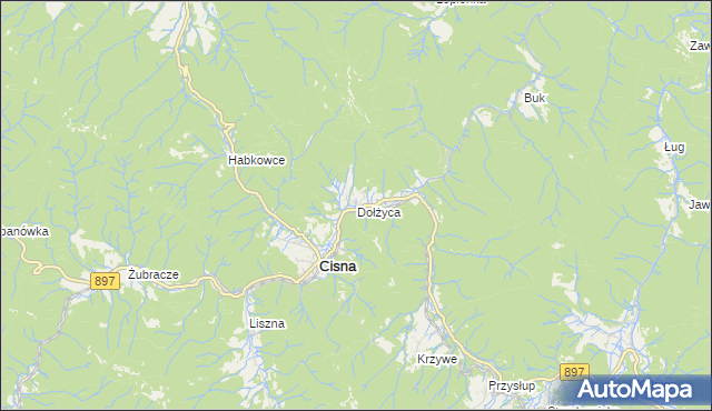 mapa Dołżyca gmina Cisna, Dołżyca gmina Cisna na mapie Targeo