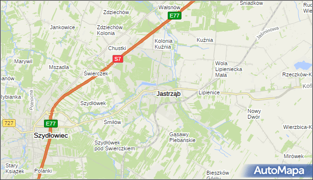 mapa Jastrząb powiat szydłowiecki, Jastrząb powiat szydłowiecki na mapie Targeo