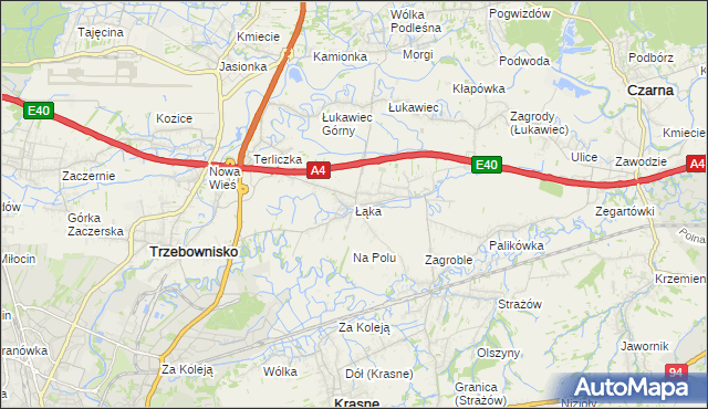 mapa Łąka gmina Trzebownisko, Łąka gmina Trzebownisko na mapie Targeo