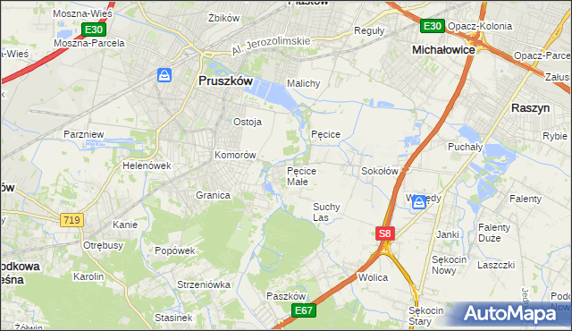 mapa Pęcice Małe, Pęcice Małe na mapie Targeo