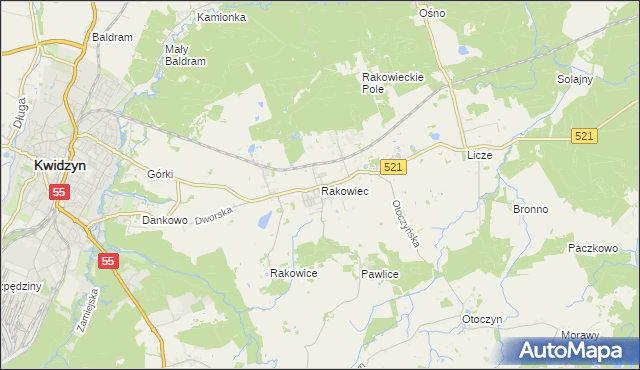 mapa Rakowiec gmina Kwidzyn, Rakowiec gmina Kwidzyn na mapie Targeo