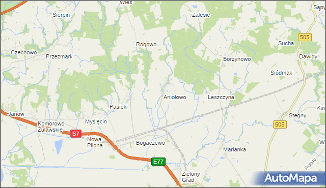 mapa Aniołowo gmina Pasłęk, Aniołowo gmina Pasłęk na mapie Targeo