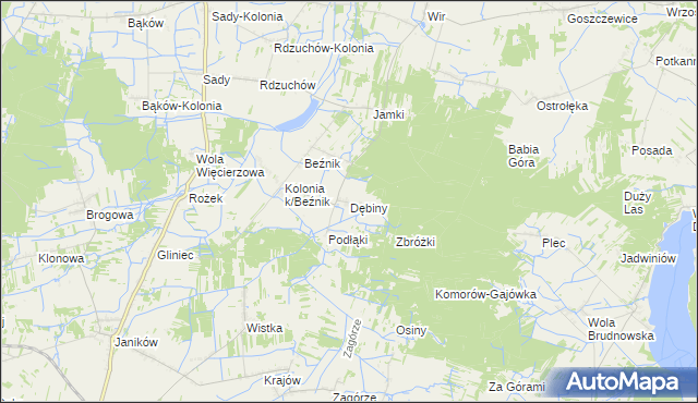 mapa Dębiny gmina Przysucha, Dębiny gmina Przysucha na mapie Targeo