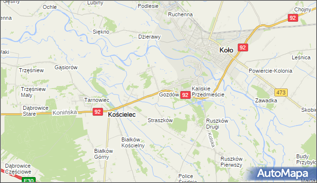 mapa Gozdów gmina Kościelec, Gozdów gmina Kościelec na mapie Targeo