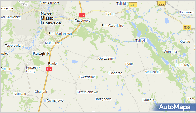 mapa Gwiździny gmina Nowe Miasto Lubawskie, Gwiździny gmina Nowe Miasto Lubawskie na mapie Targeo