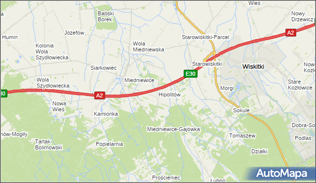 mapa Hipolitów gmina Wiskitki, Hipolitów gmina Wiskitki na mapie Targeo