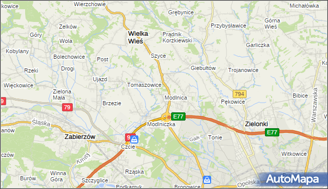 mapa Modlnica, Modlnica na mapie Targeo