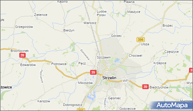 mapa Szczawin gmina Strzelin, Szczawin gmina Strzelin na mapie Targeo