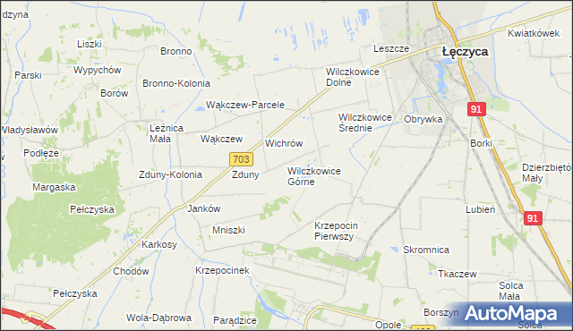 mapa Wilczkowice Górne gmina Łęczyca, Wilczkowice Górne gmina Łęczyca na mapie Targeo