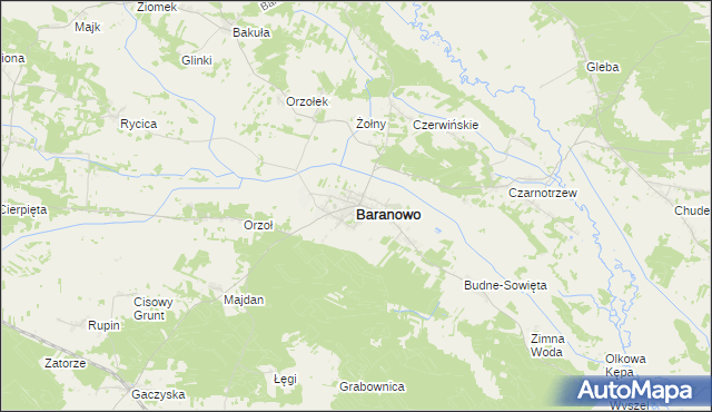 mapa Baranowo powiat ostrołęcki, Baranowo powiat ostrołęcki na mapie Targeo