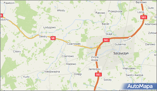 mapa Chojnowo gmina Szczuczyn, Chojnowo gmina Szczuczyn na mapie Targeo