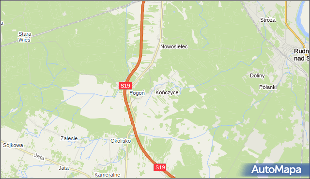 mapa Kończyce gmina Nisko, Kończyce gmina Nisko na mapie Targeo