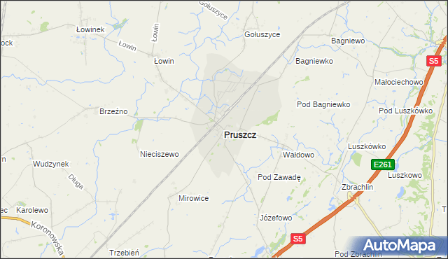 mapa Pruszcz powiat świecki, Pruszcz powiat świecki na mapie Targeo