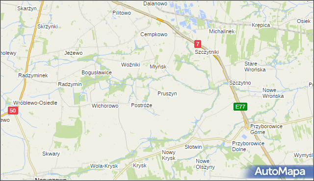 mapa Pruszyn gmina Płońsk, Pruszyn gmina Płońsk na mapie Targeo