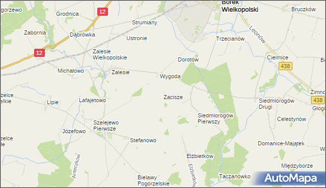 mapa Zacisze gmina Borek Wielkopolski, Zacisze gmina Borek Wielkopolski na mapie Targeo