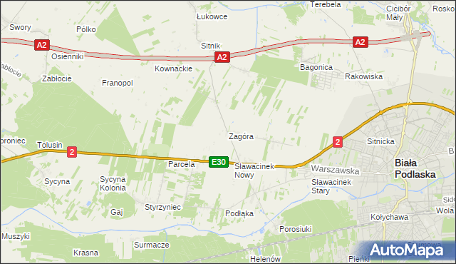 mapa Zagóra gmina Biała Podlaska, Zagóra gmina Biała Podlaska na mapie Targeo