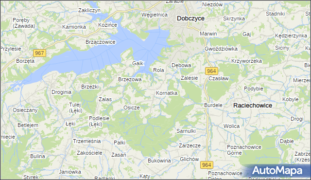 mapa Kornatka gmina Dobczyce, Kornatka gmina Dobczyce na mapie Targeo