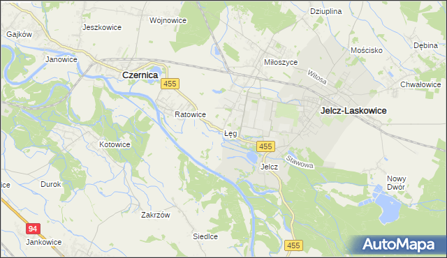 mapa Łęg gmina Jelcz-Laskowice, Łęg gmina Jelcz-Laskowice na mapie Targeo
