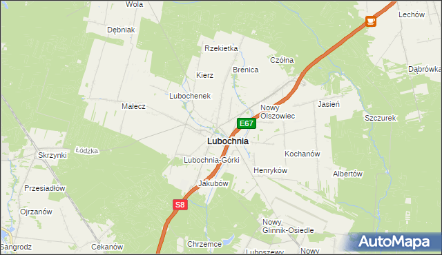 mapa Olszowiec gmina Lubochnia, Olszowiec gmina Lubochnia na mapie Targeo