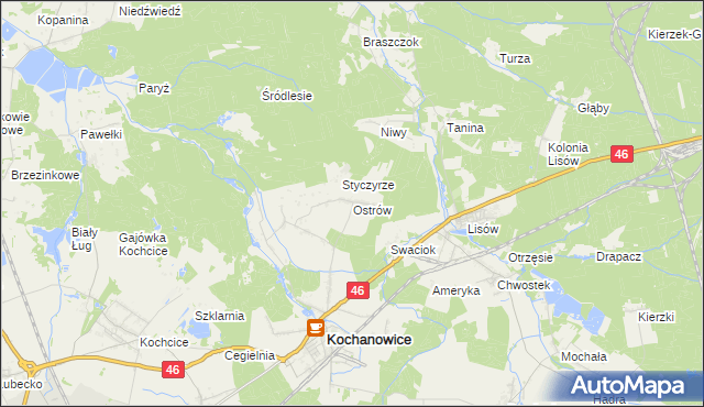 mapa Ostrów gmina Kochanowice, Ostrów gmina Kochanowice na mapie Targeo