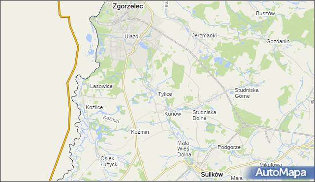 mapa Tylice gmina Zgorzelec, Tylice gmina Zgorzelec na mapie Targeo