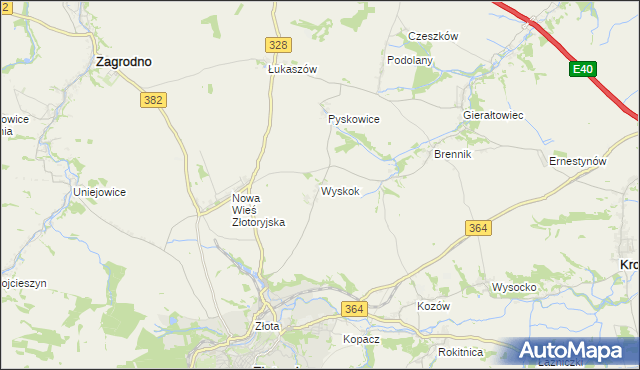 mapa Wyskok gmina Złotoryja, Wyskok gmina Złotoryja na mapie Targeo